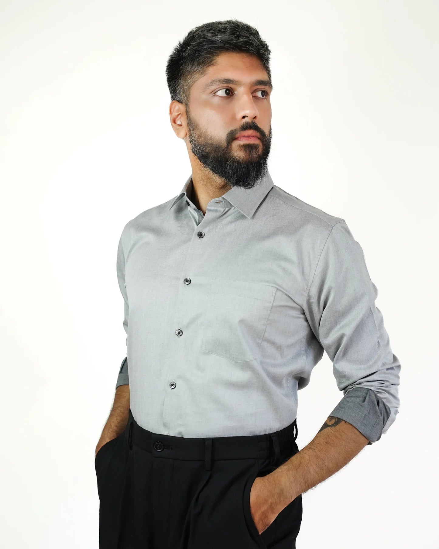 Cloud Grey Chambray Cotton Shirt