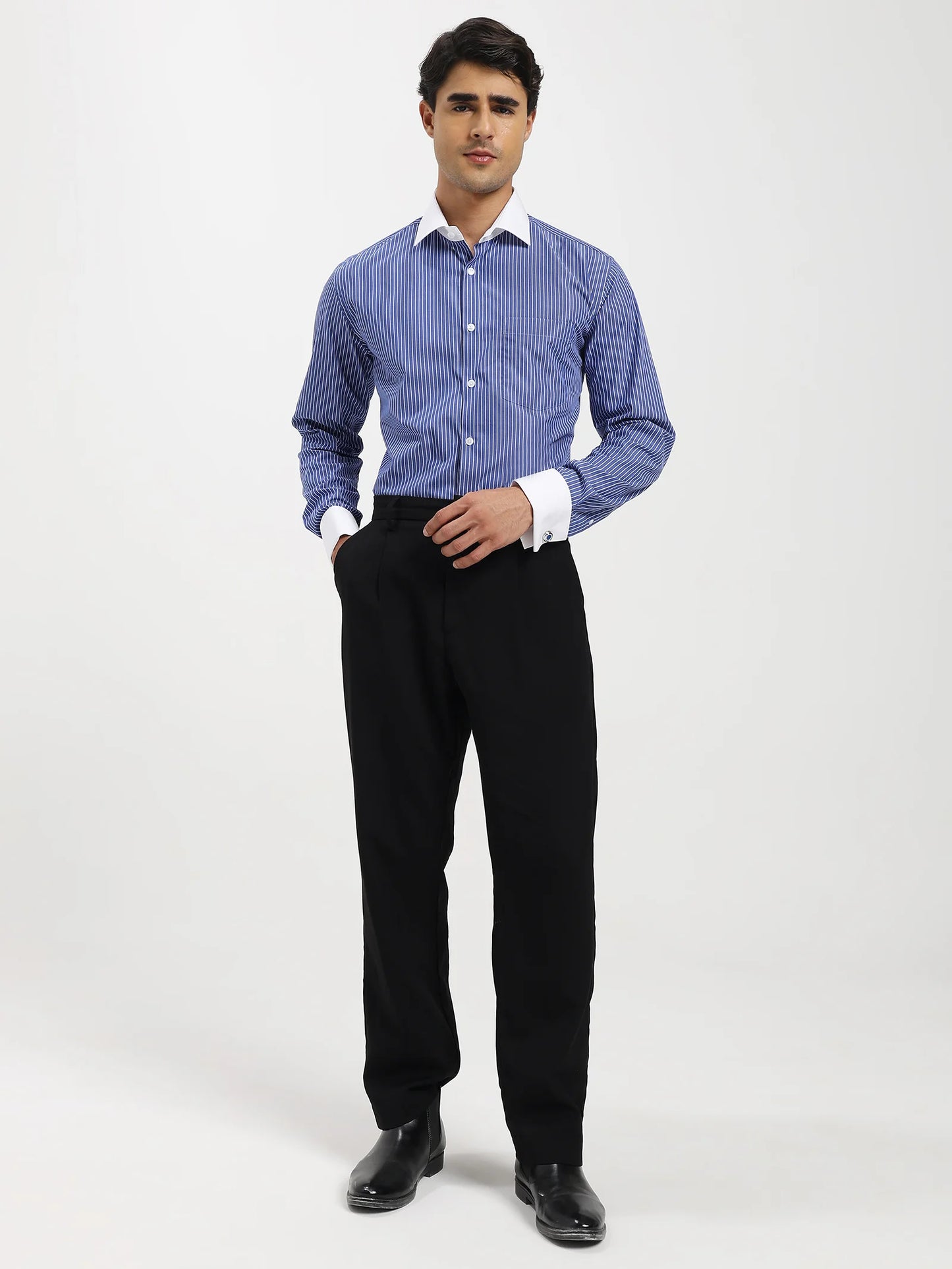 Blue Banker Contrast Collar Shirt