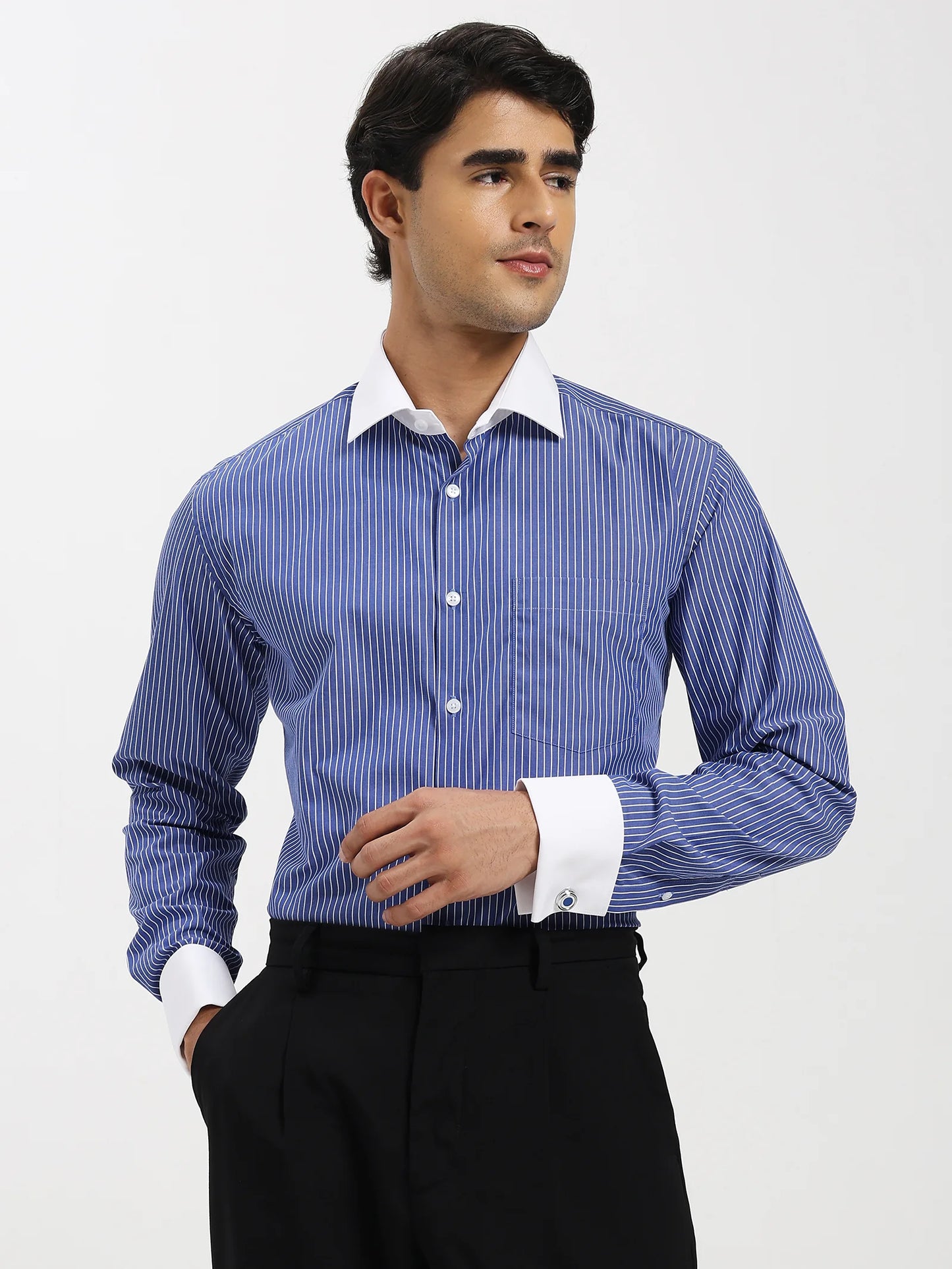 Blue Banker Contrast Collar Shirt