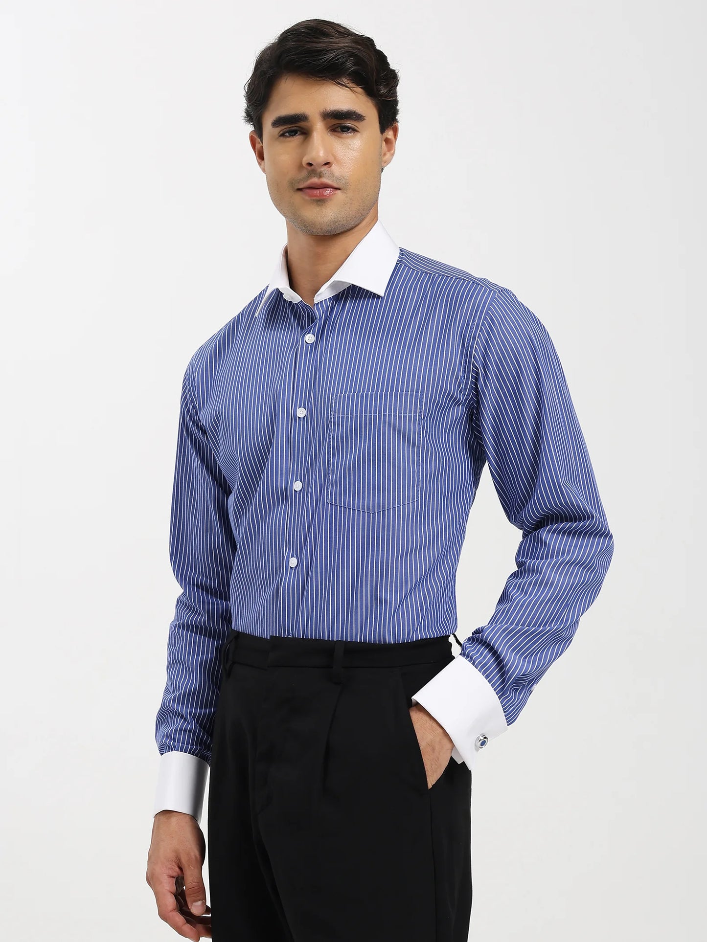 Blue Banker Contrast Collar Shirt