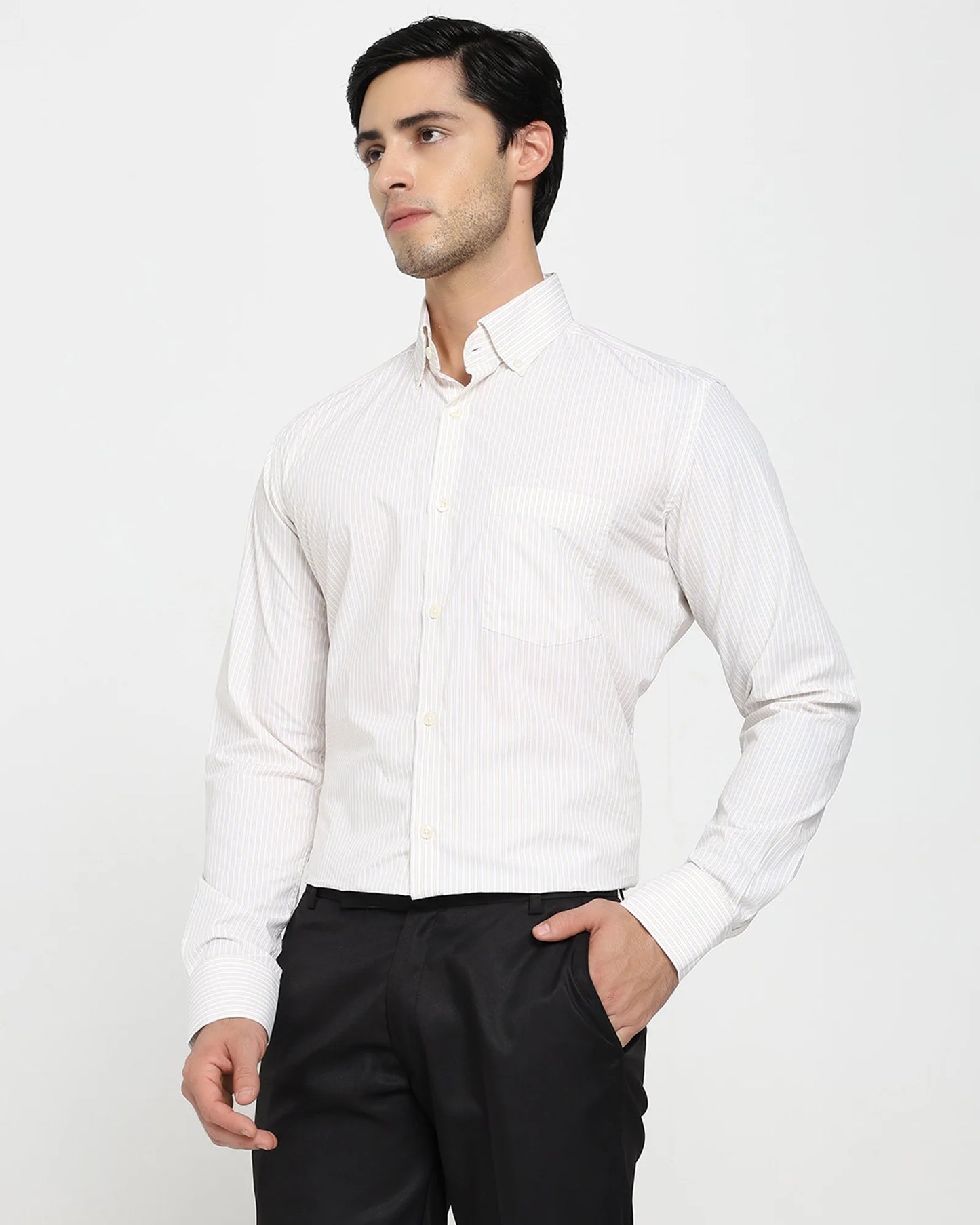 Ivory Pinstripe Button-Down Shirt