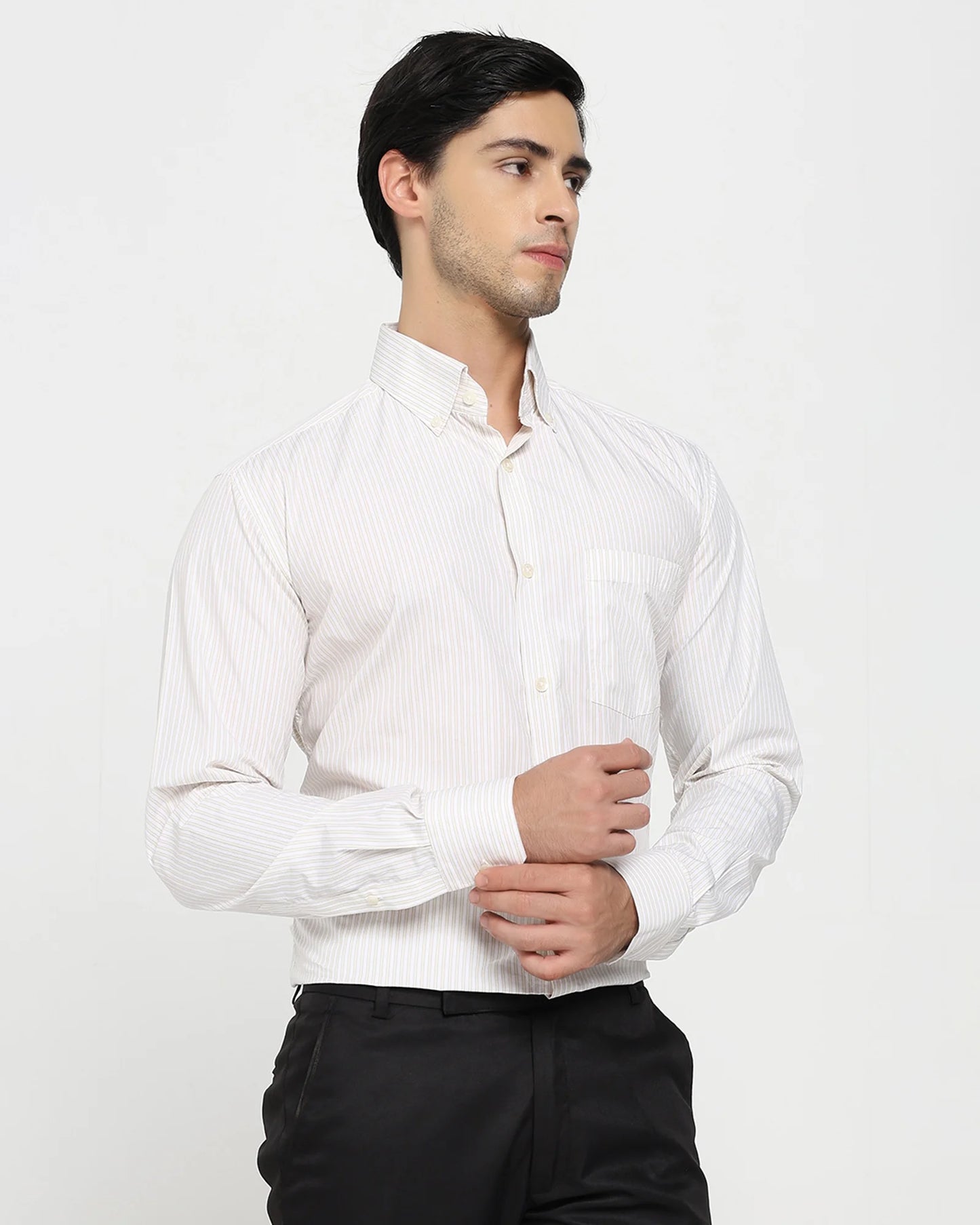 Ivory Pinstripe Button-Down Shirt