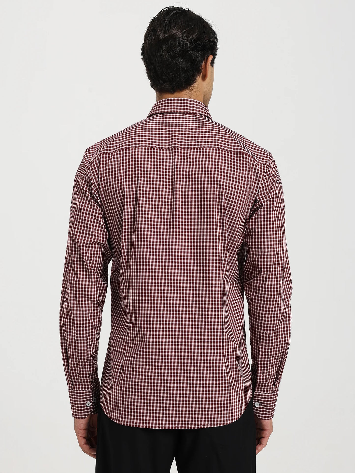 Maroon Micro Check Stretch Shirt