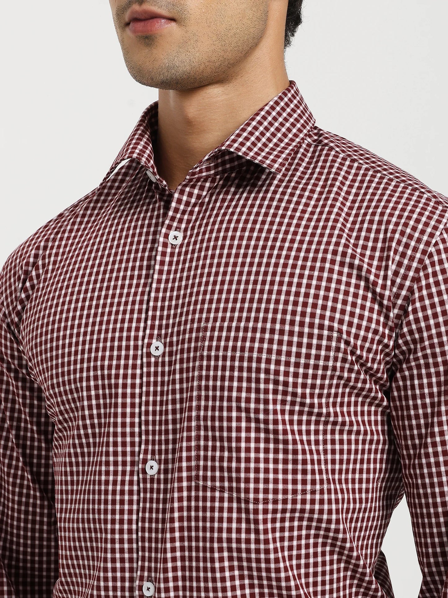Maroon Micro Check Stretch Shirt