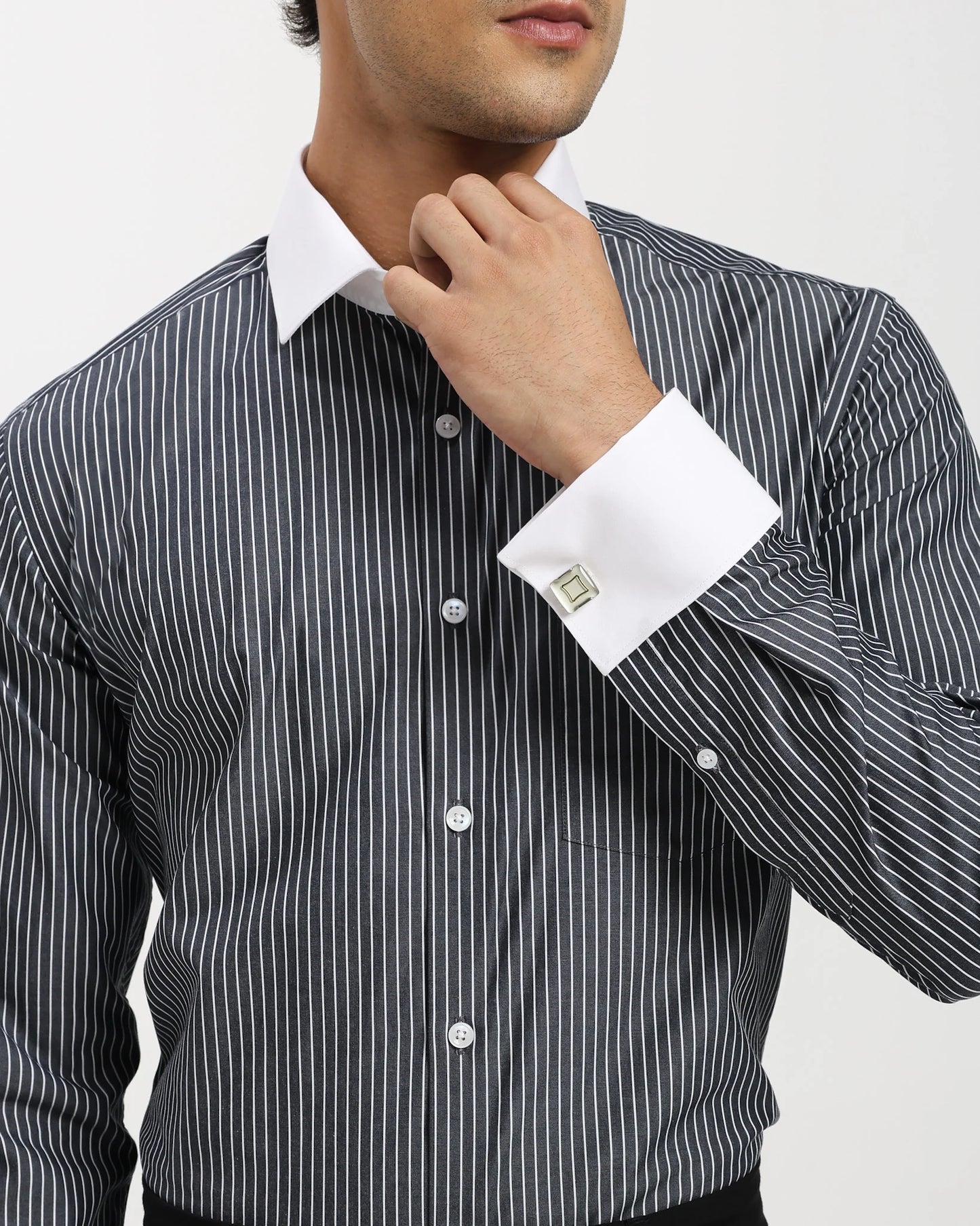 Obsidian Pinstripe Contrast Collar Shirt