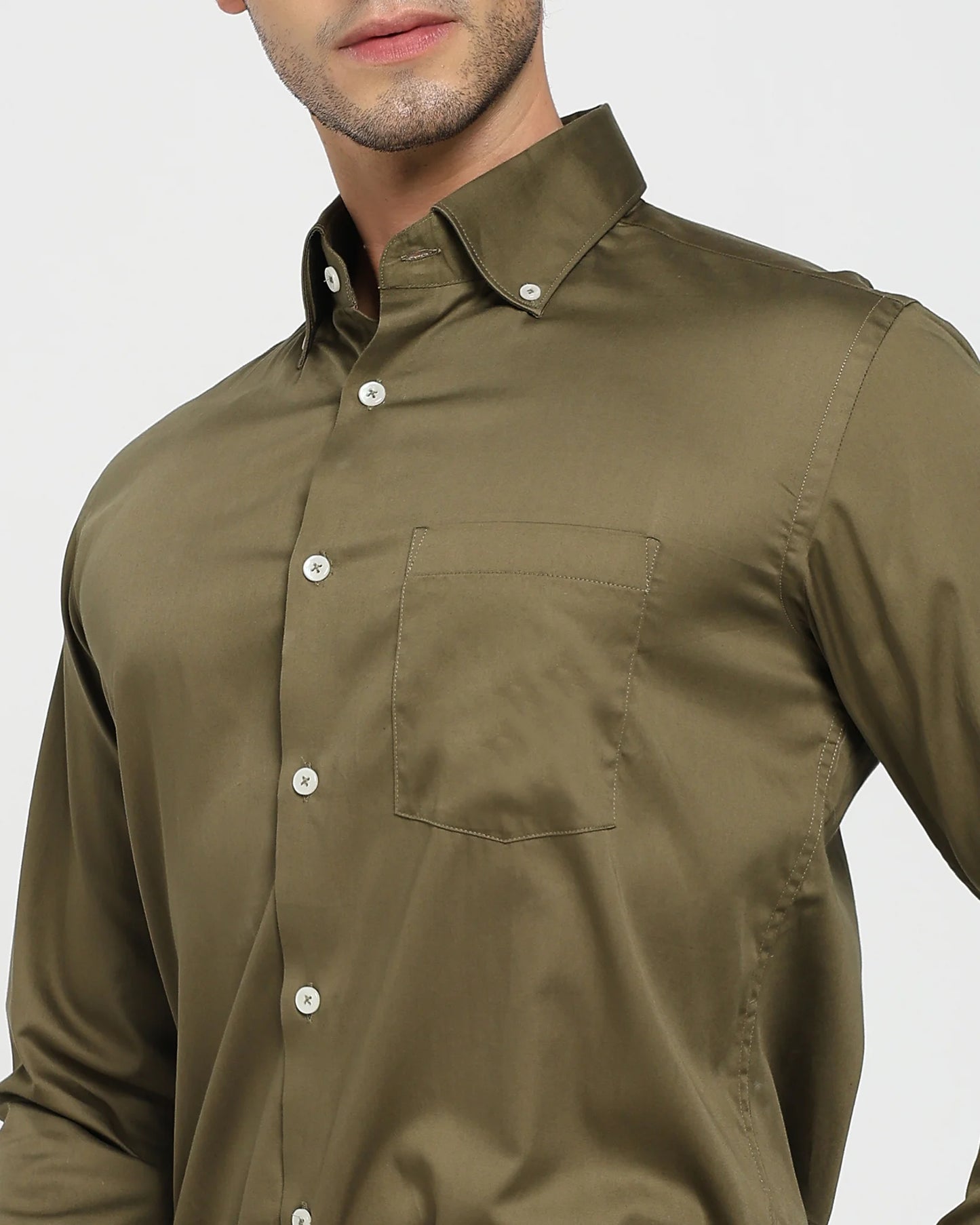 Olive Satin Giza Cotton Shirt