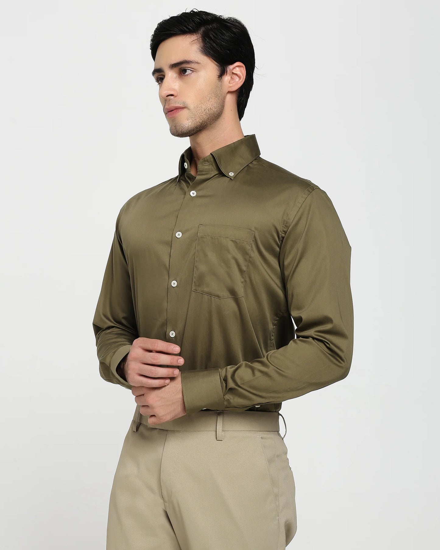 Olive Satin Giza Cotton Shirt