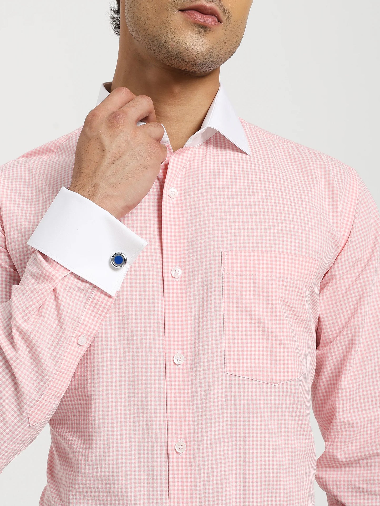 Sakura Microcheck Contrast Collar Shirt