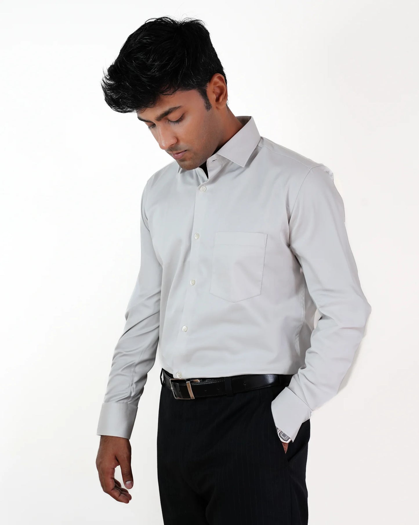 Sleek Silver Mist Satin Shirt
