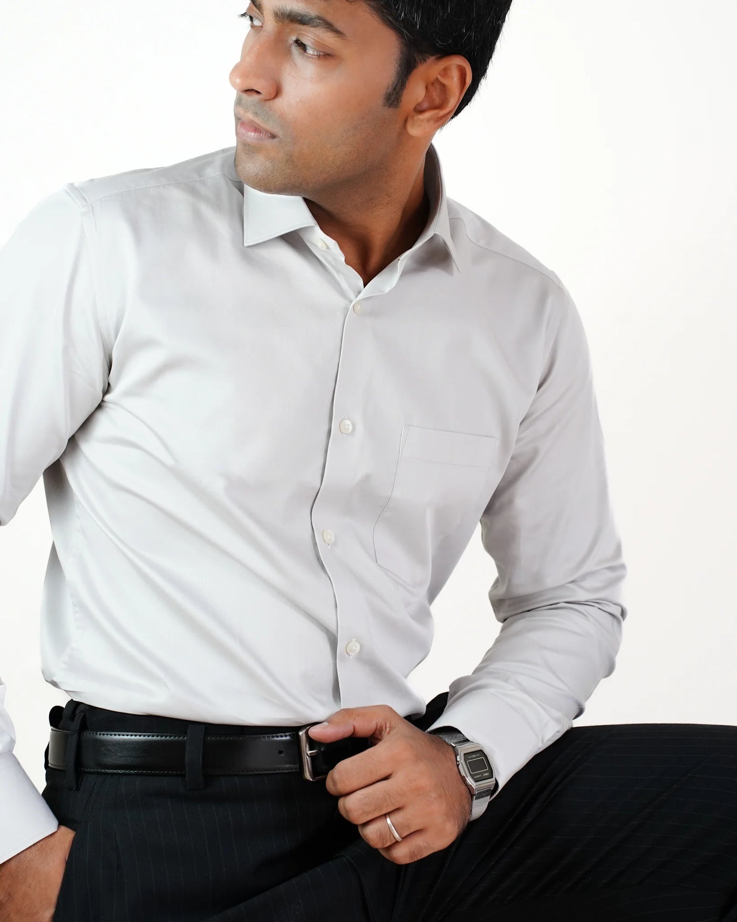Sleek Silver Mist Satin Shirt