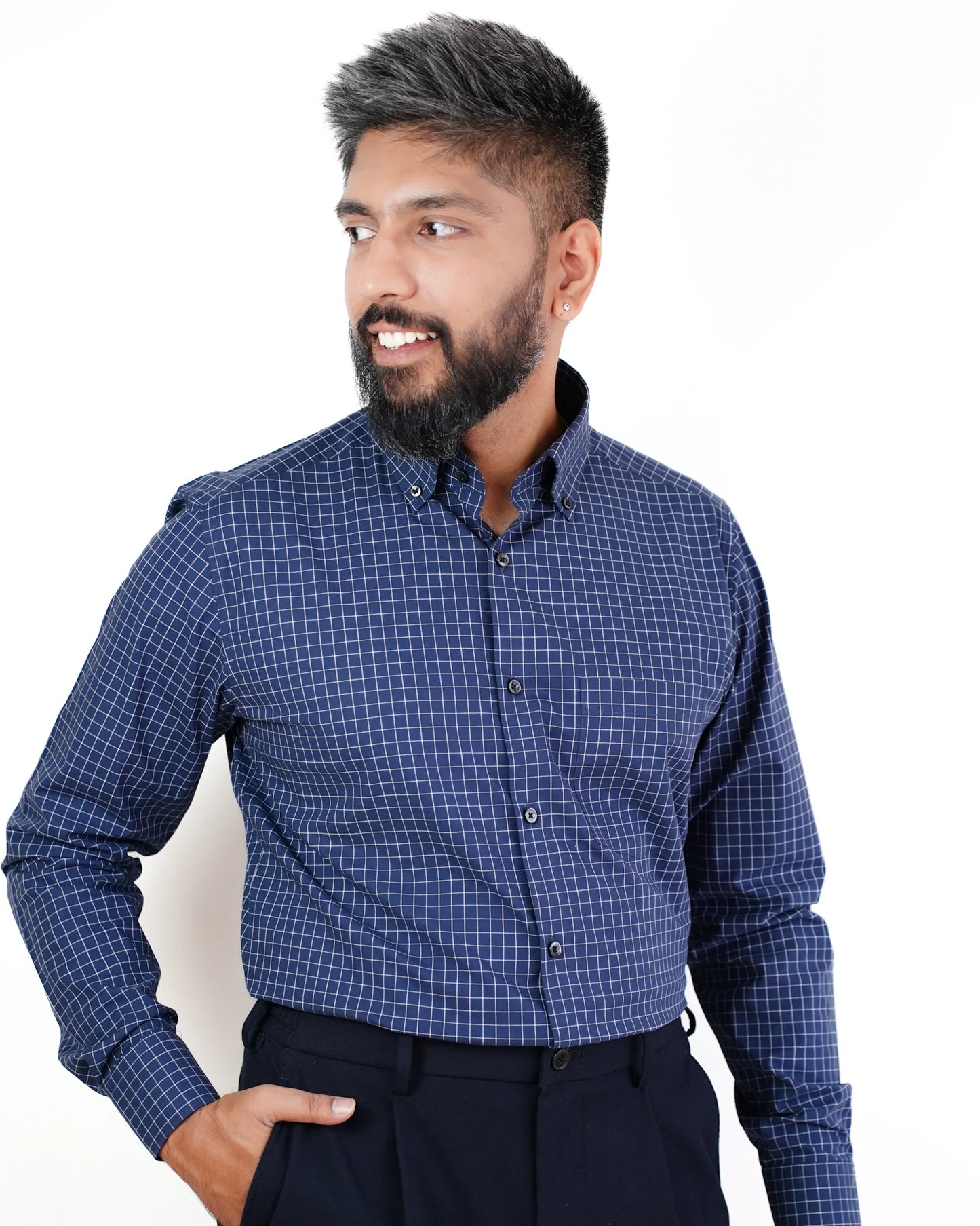 Navy Windowpane Check Shirt