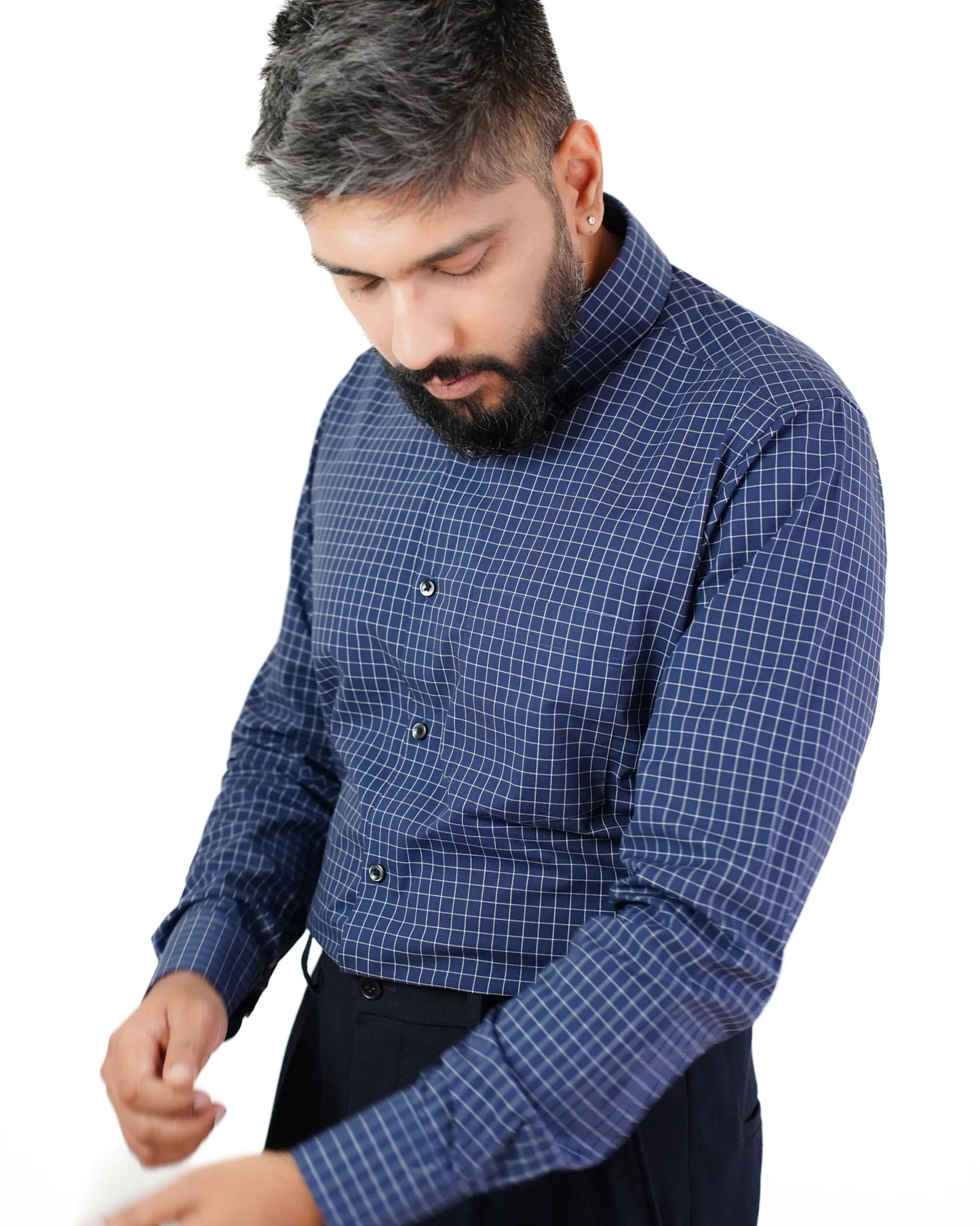 Navy Windowpane Check Shirt