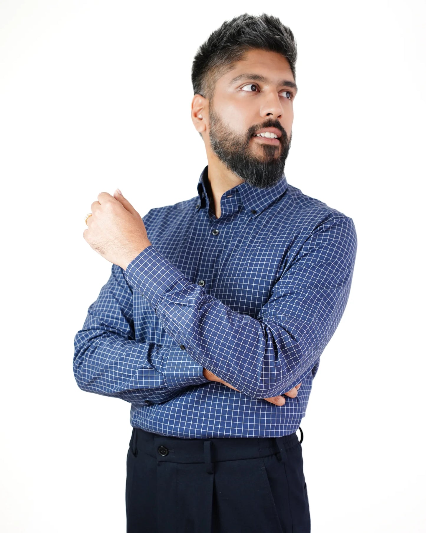Navy Windowpane Check Shirt