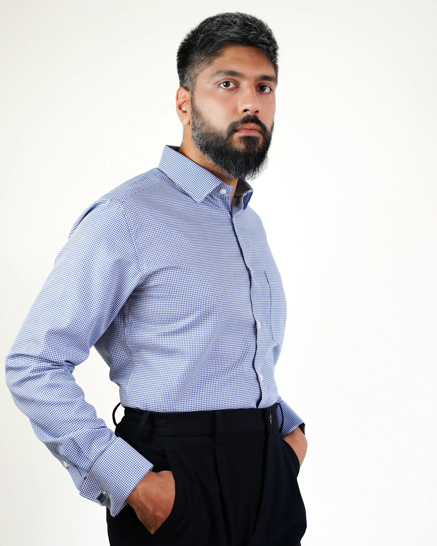 Azure Houndstooth Micro Check Shirt
