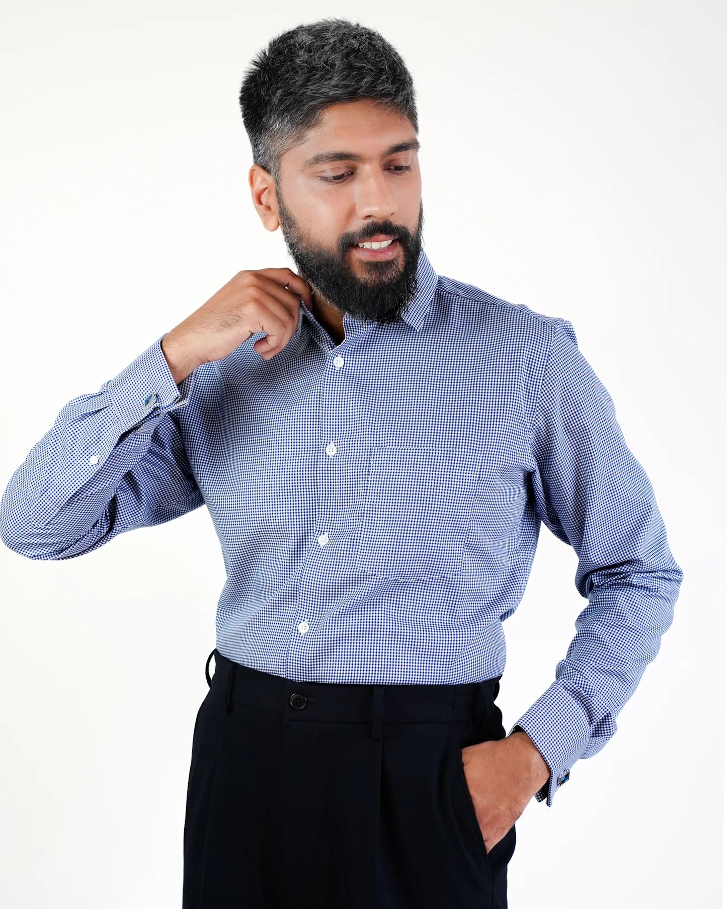Azure Houndstooth Micro Check Shirt