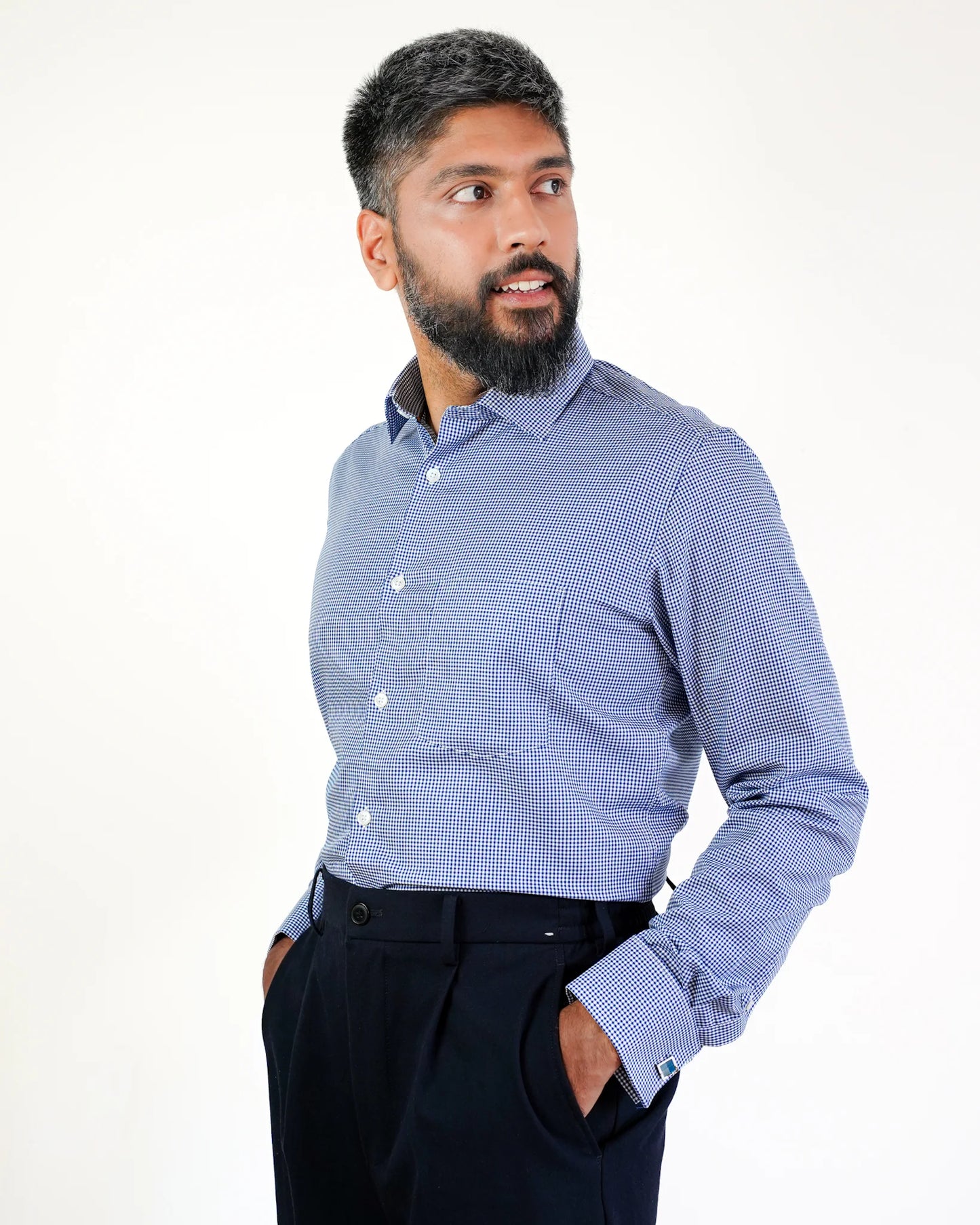 Azure Houndstooth Micro Check Shirt