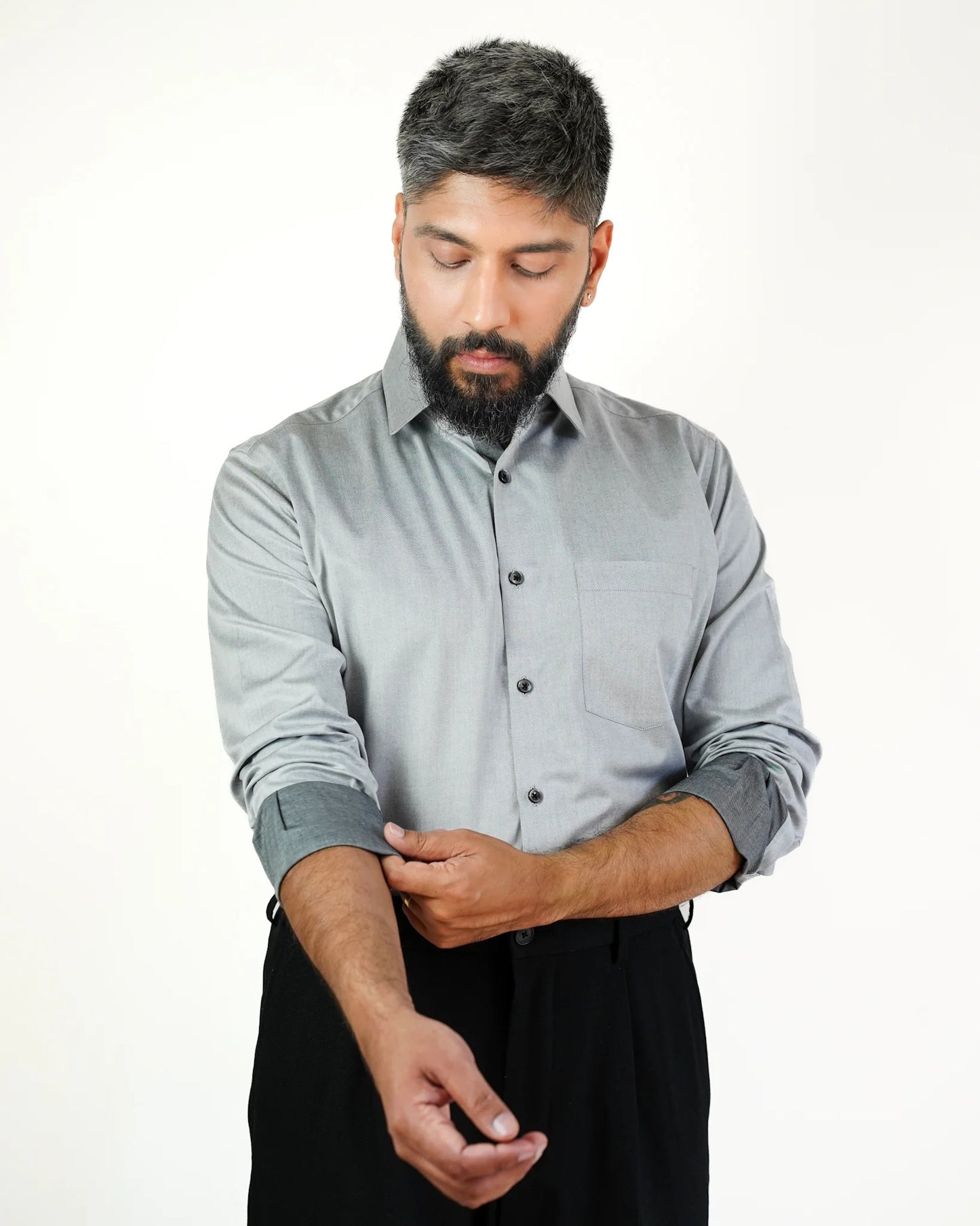 Cloud Grey Chambray Cotton Shirt