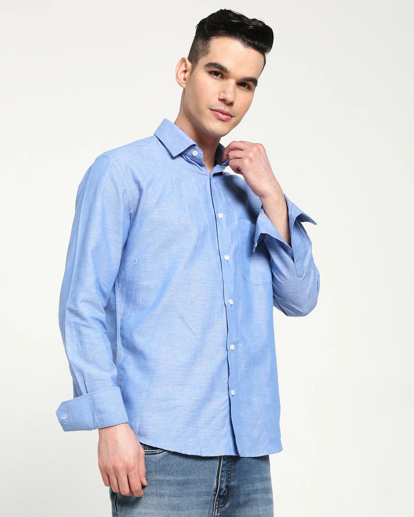 Aerial Blue Cotton Linen Shirt