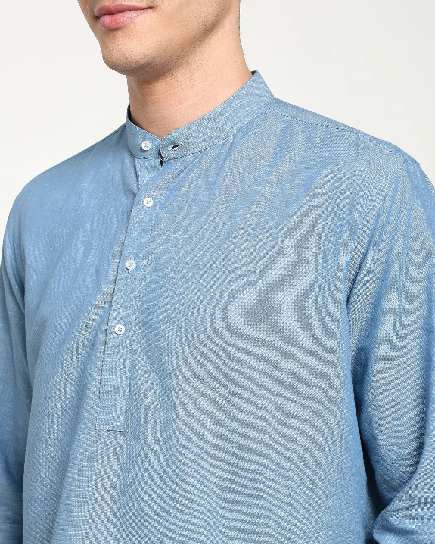 Aether Blue Cotton Linen Short Kurta
