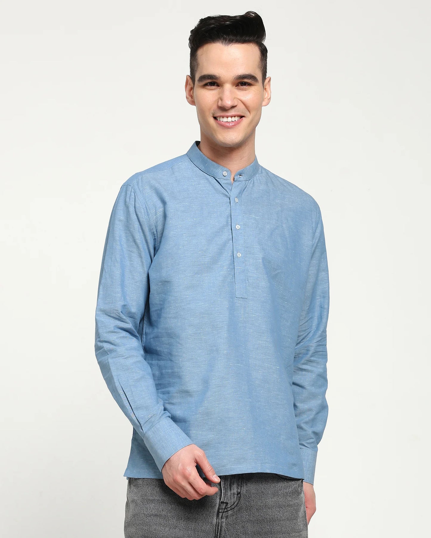 Aether Blue Cotton Linen Short Kurta