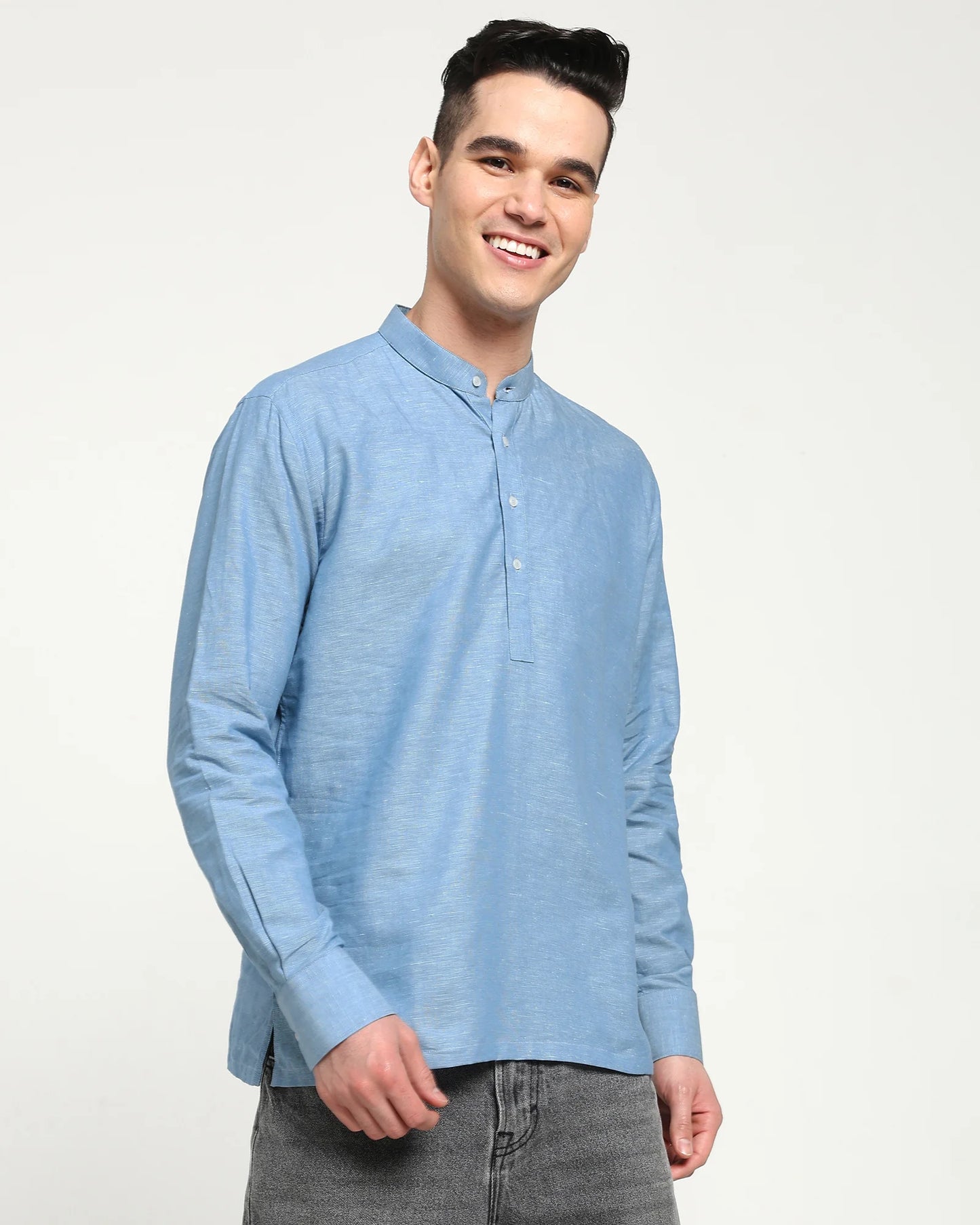 Aether Blue Cotton Linen Short Kurta
