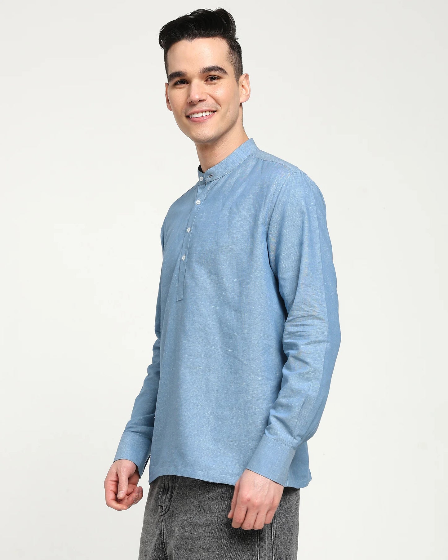 Aether Blue Cotton Linen Short Kurta