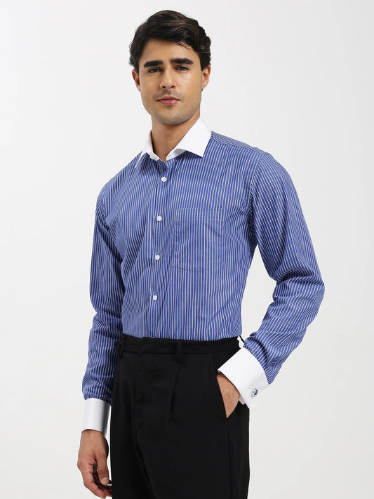 Blue Banker Contrast Collar Shirt