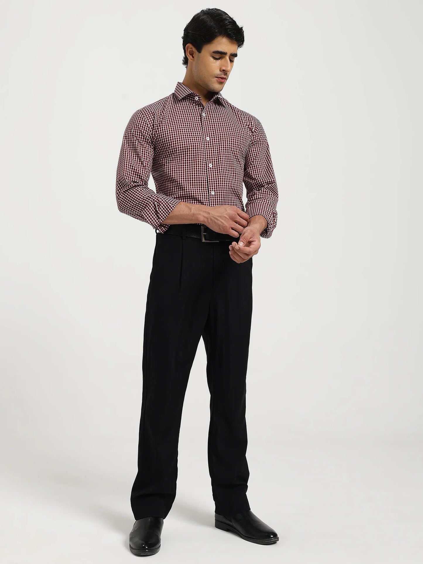 Maroon Micro Check Stretch Shirt