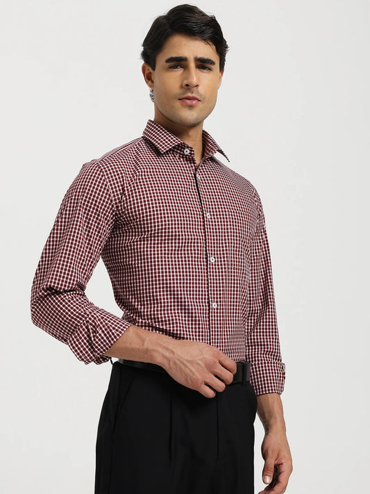 Maroon Micro Check Stretch Shirt