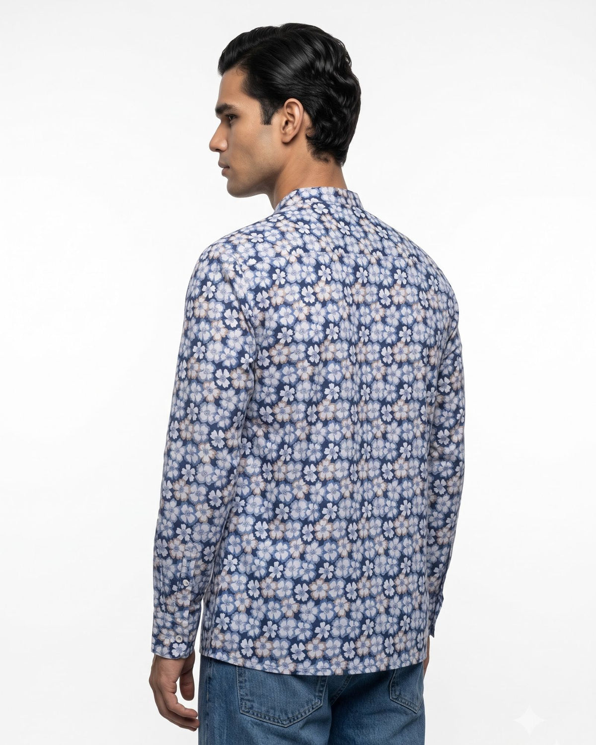 Navy Bloom Floral Print Short Kurta