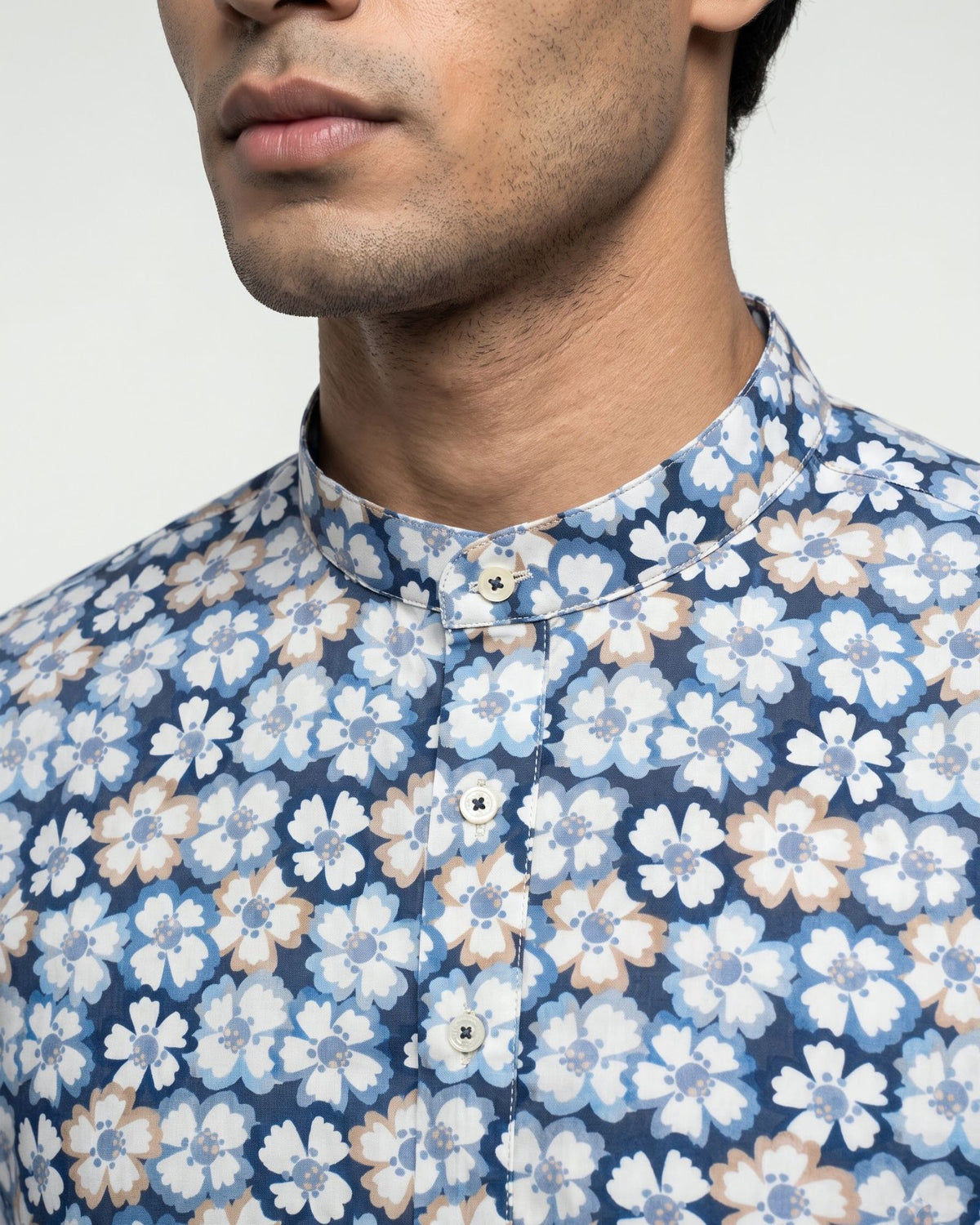 Navy Bloom Floral Print Short Kurta