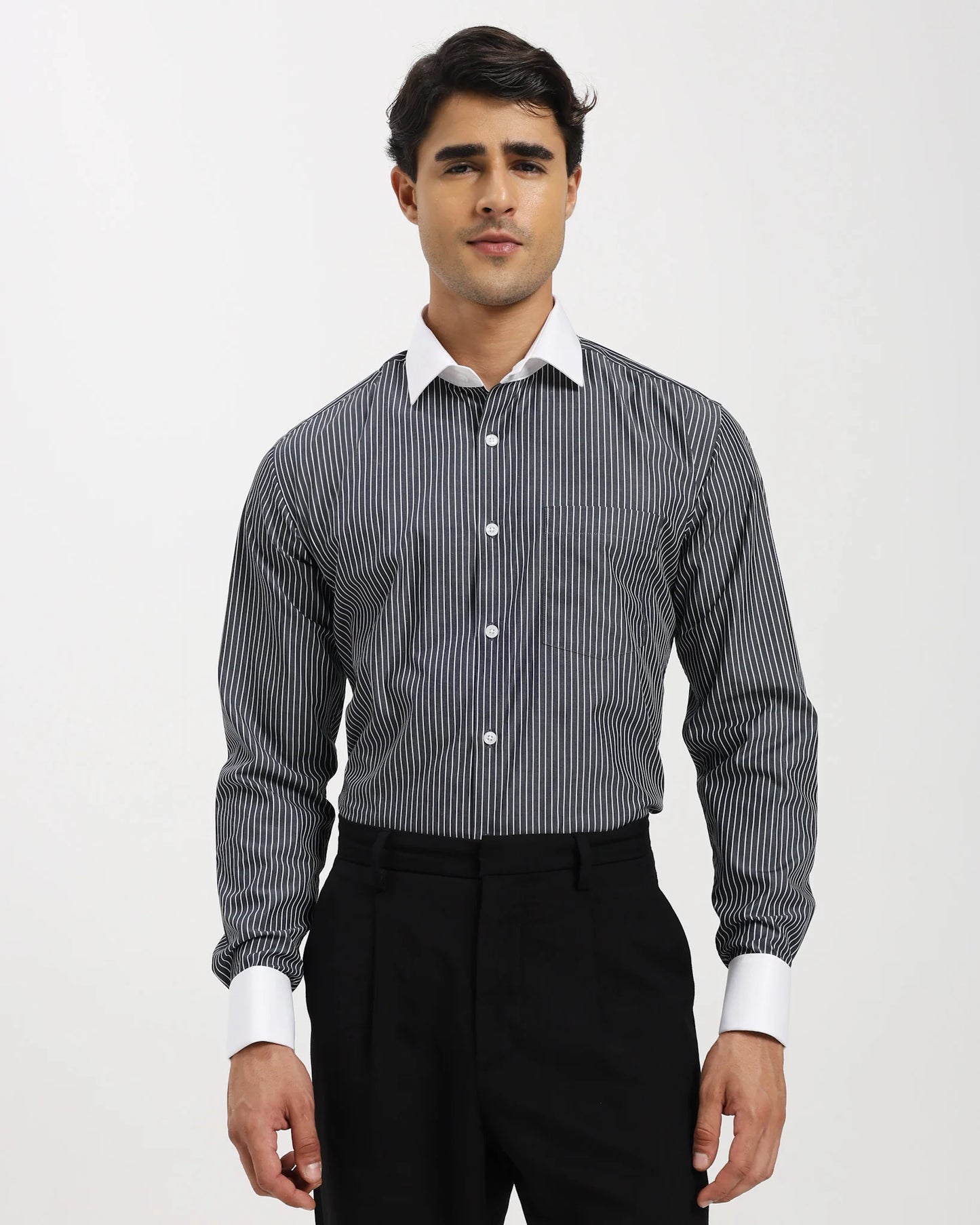 Obsidian Pinstripe Contrast Collar Shirt