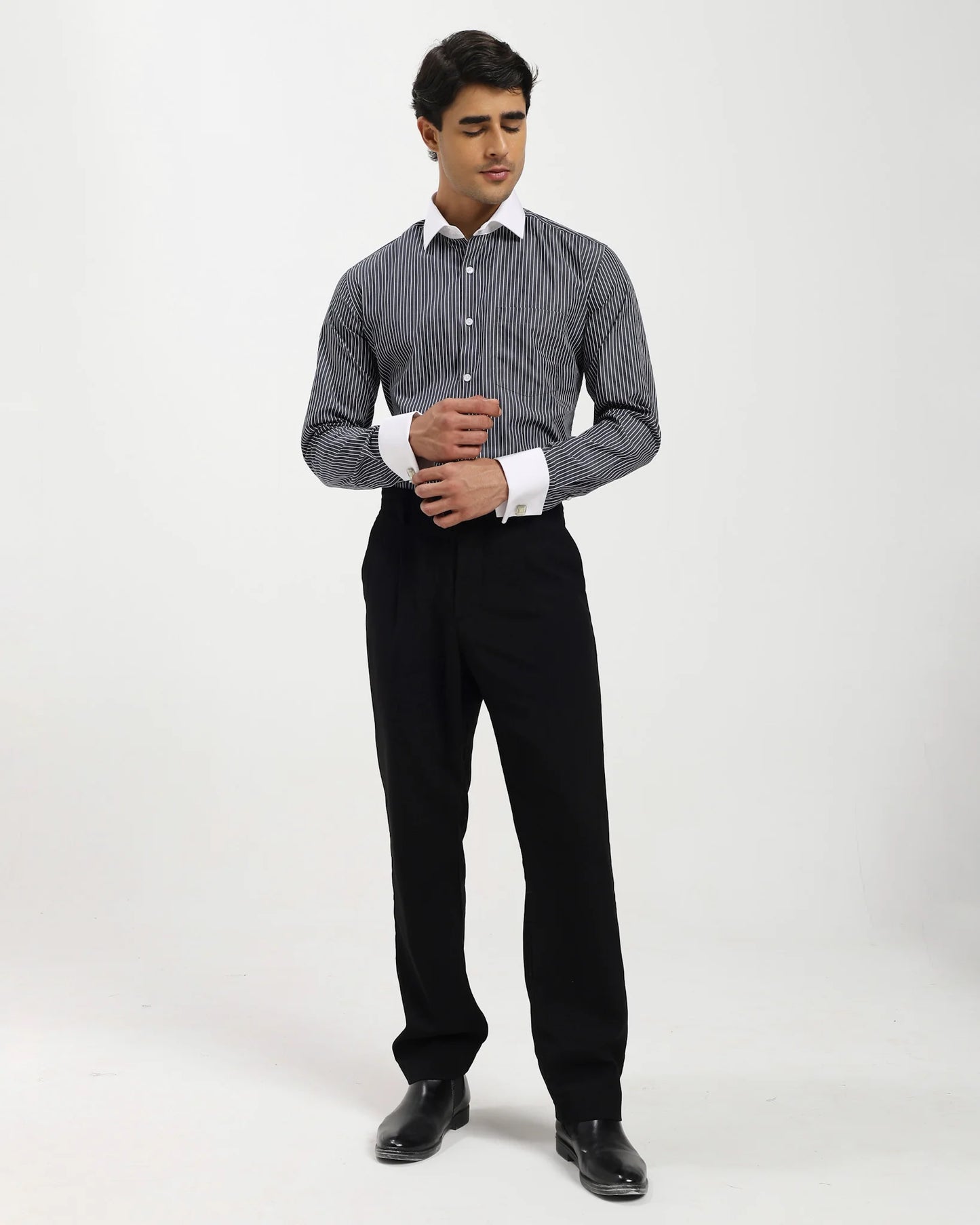 Obsidian Pinstripe Contrast Collar Shirt