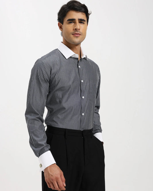 Obsidian Pinstripe Contrast Collar Shirt