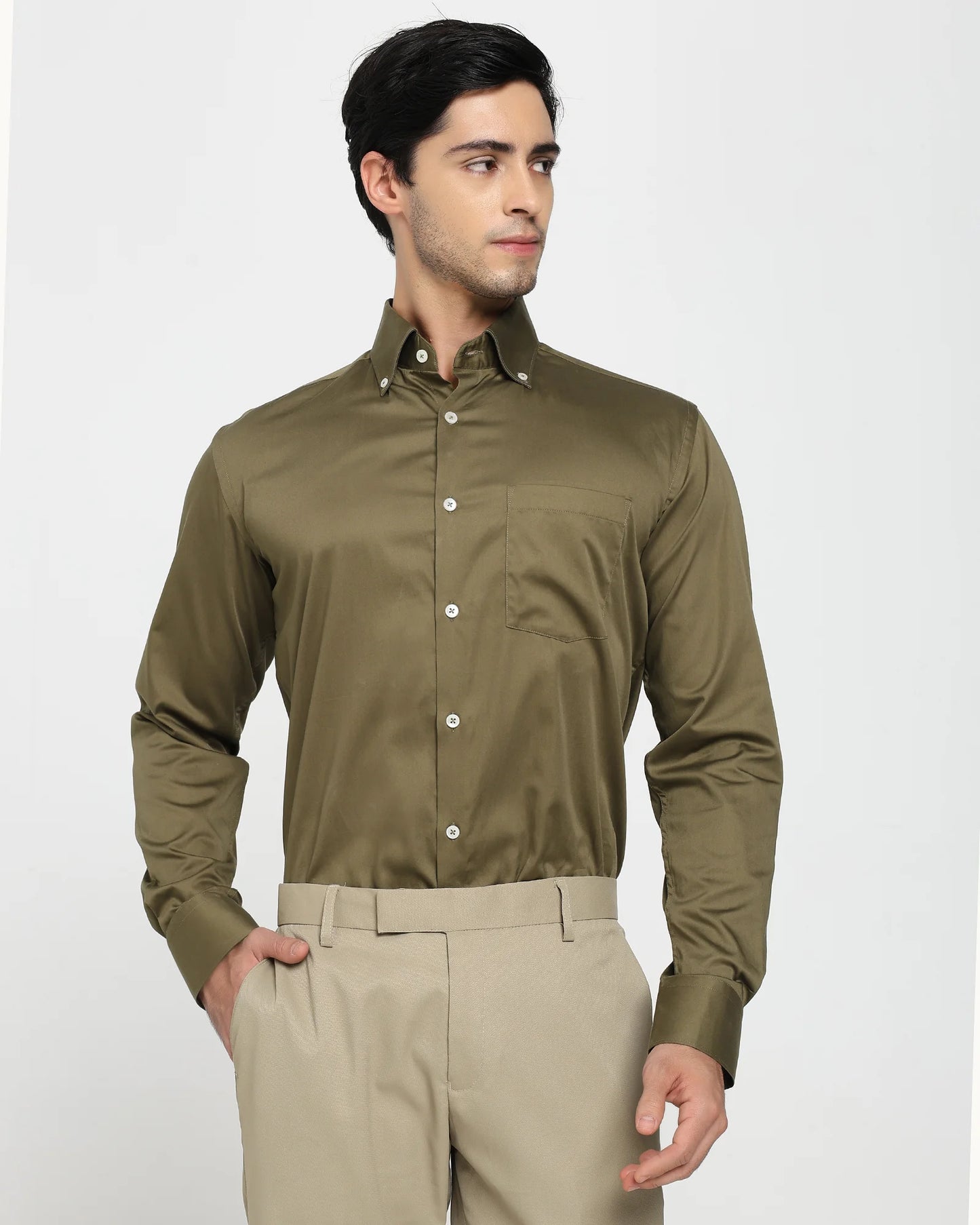Olive Satin Giza Cotton Shirt