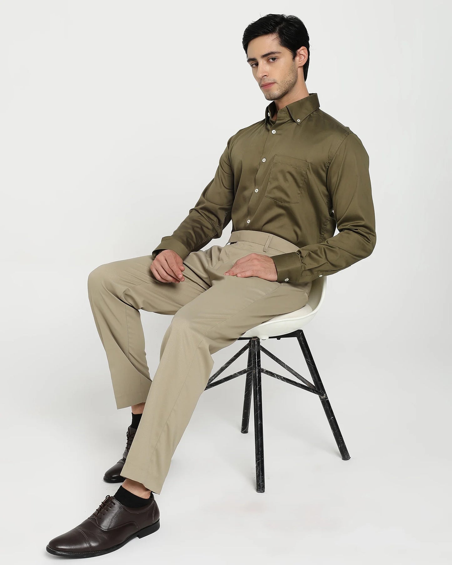 Olive Satin Giza Cotton Shirt
