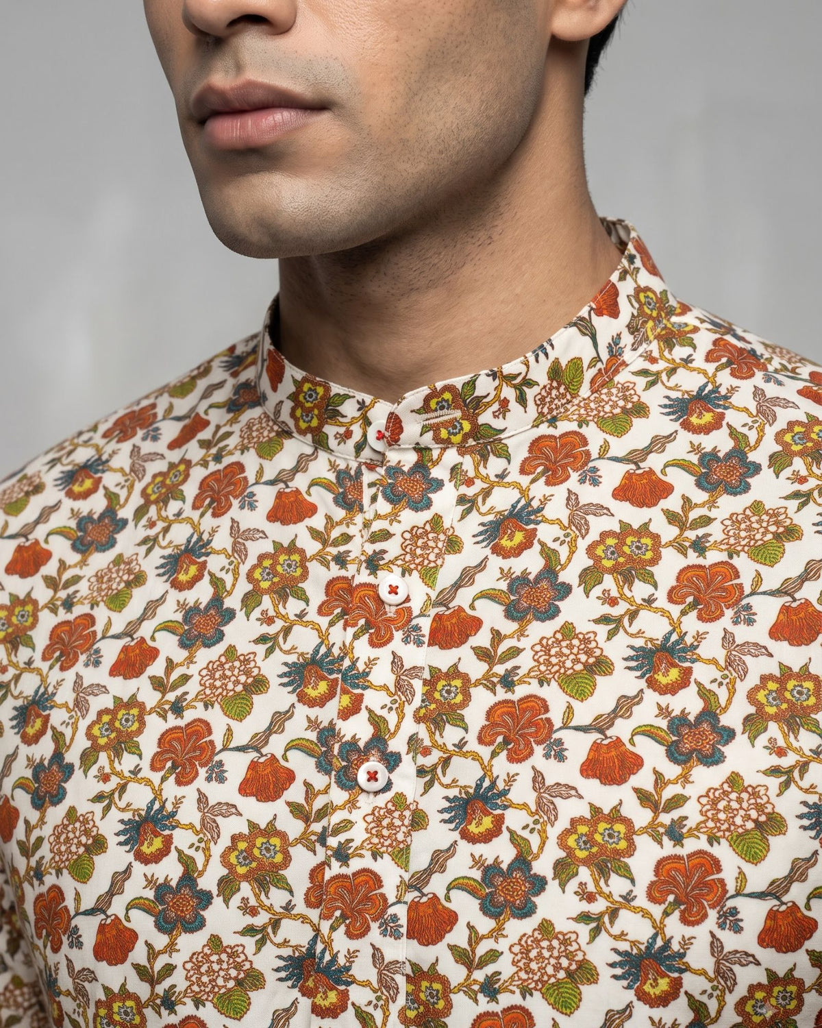 Rangbagh White Floral Short Kurta