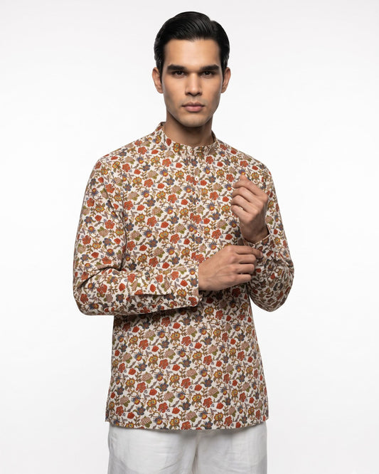 Rangbagh White Floral Short Kurta