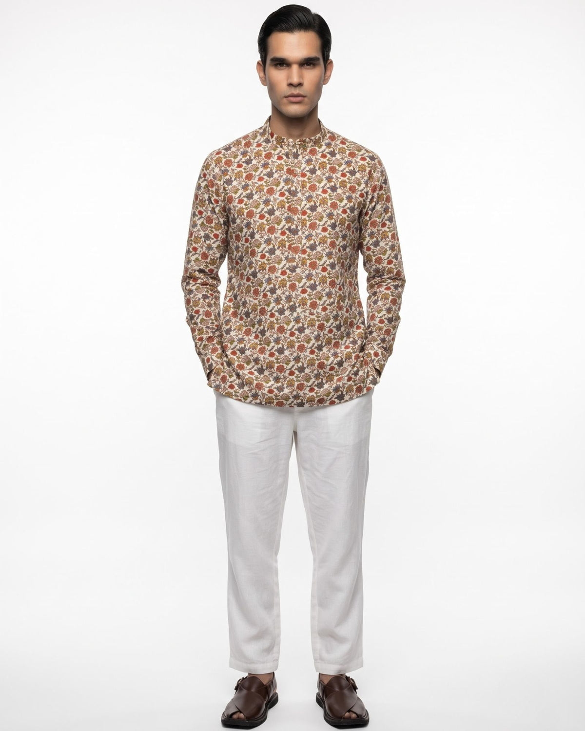 Rangbagh White Floral Short Kurta