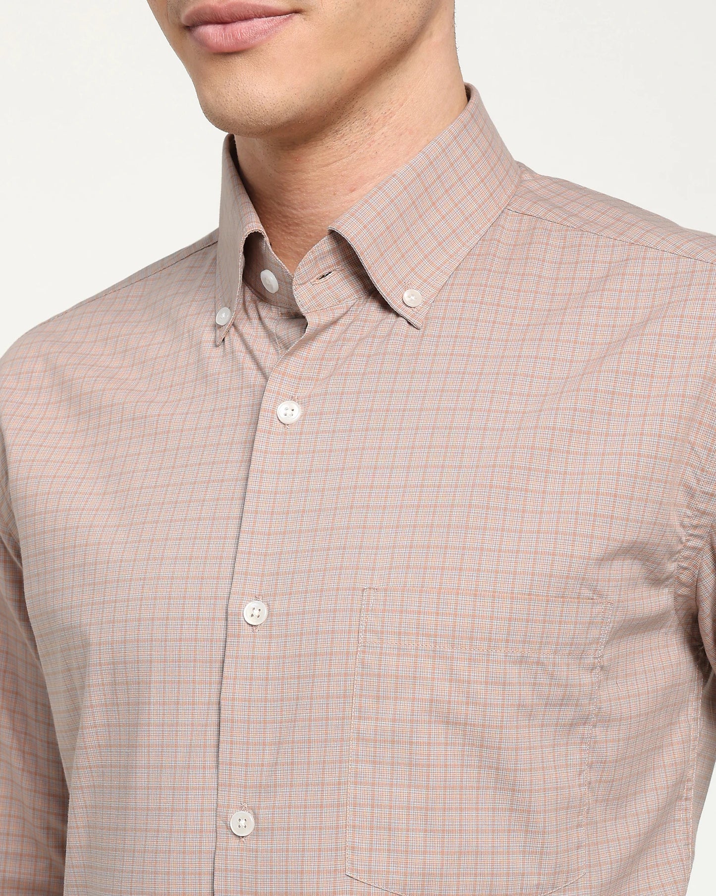 Terracotta Check Button‑Down Shirt