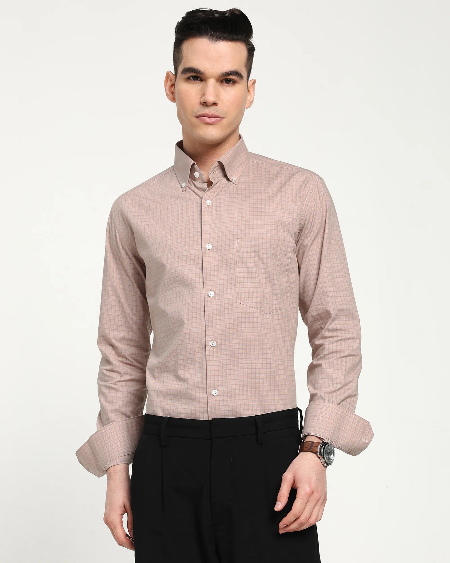 Terracotta Check Button‑Down Shirt