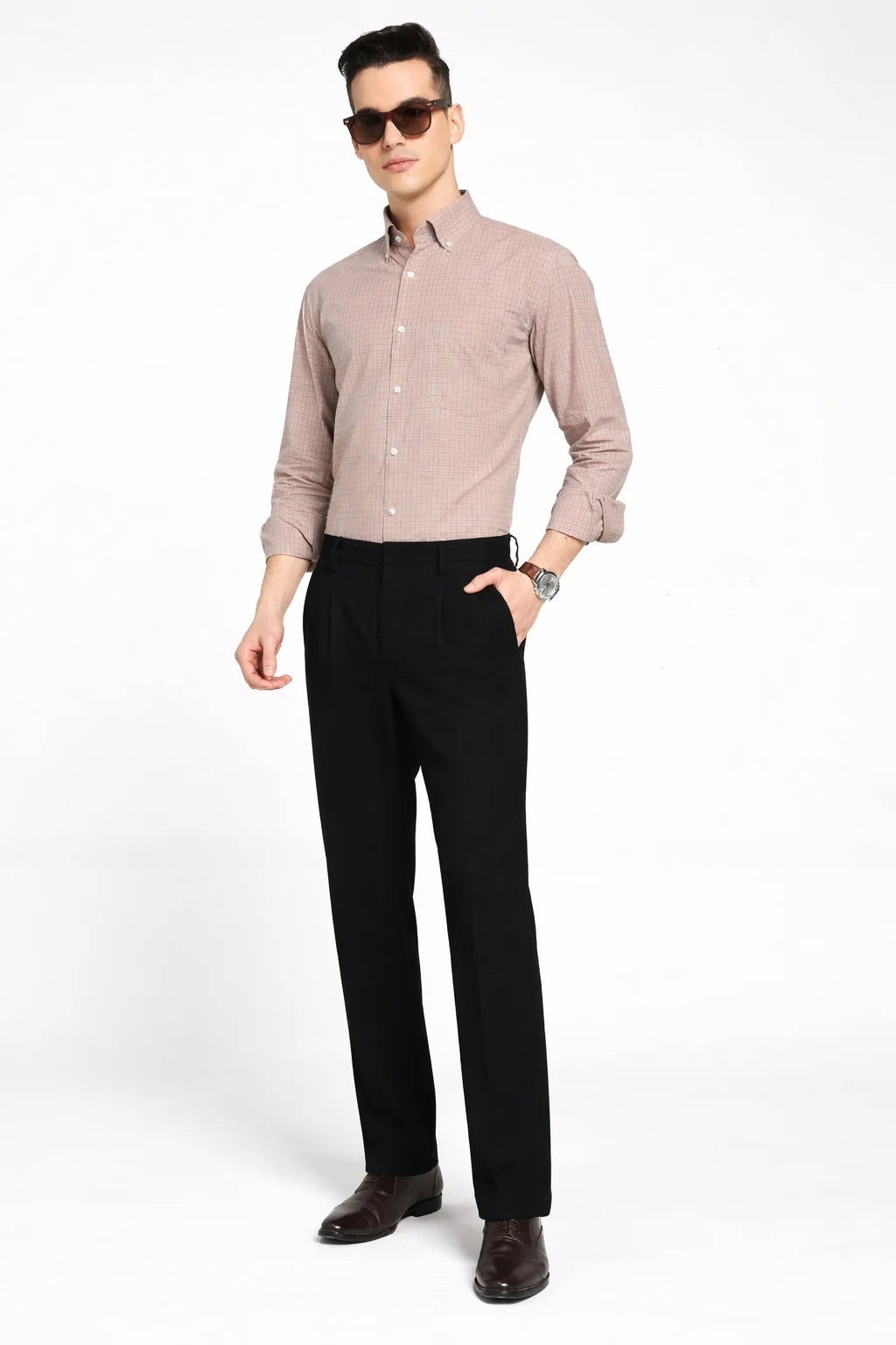 Terracotta Check Button‑Down Shirt