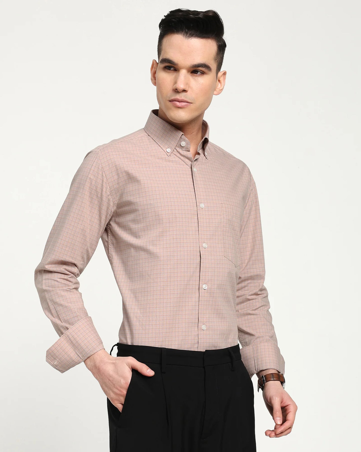 Terracotta Check Button‑Down Shirt