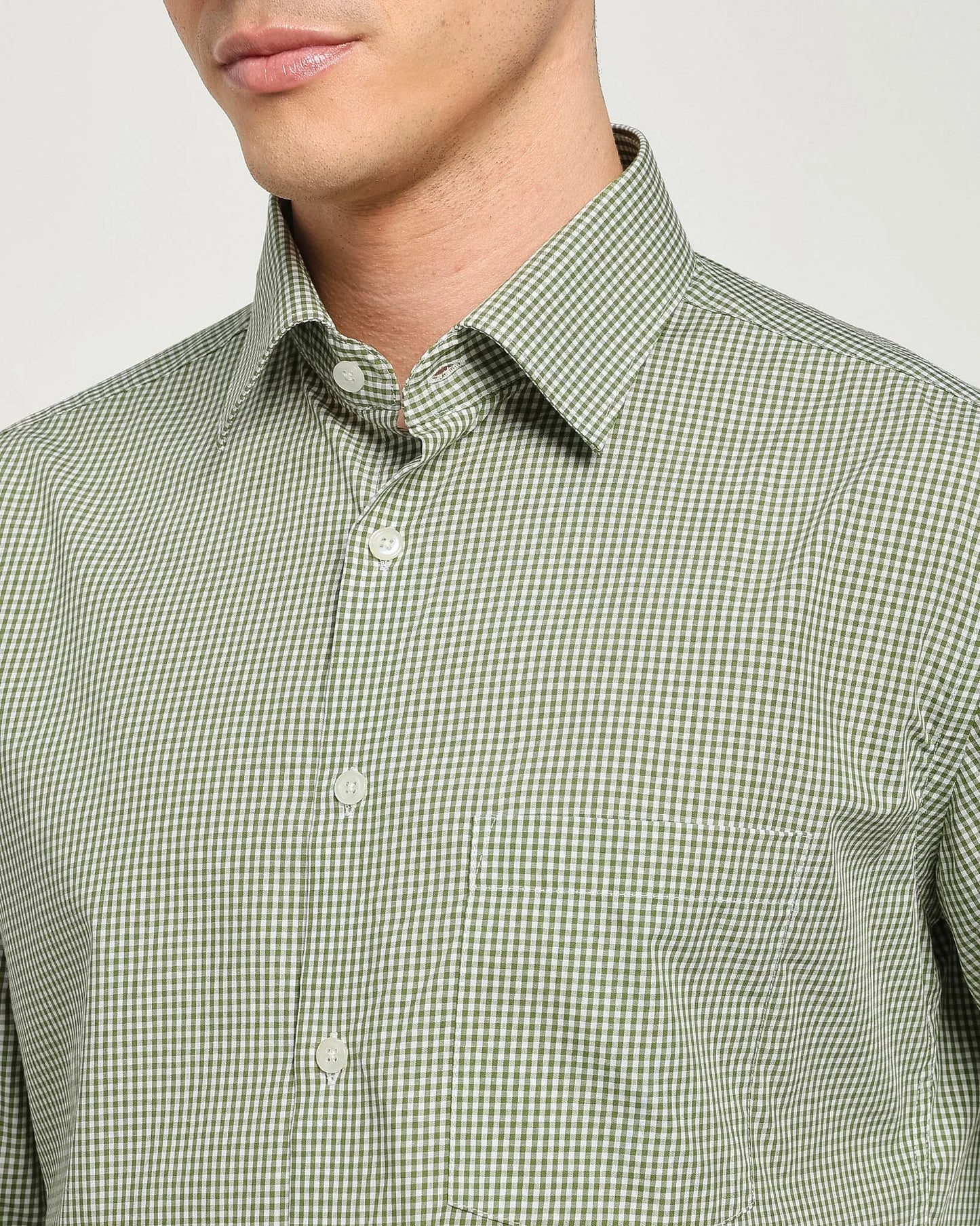 Green and white mini check cotton shirt