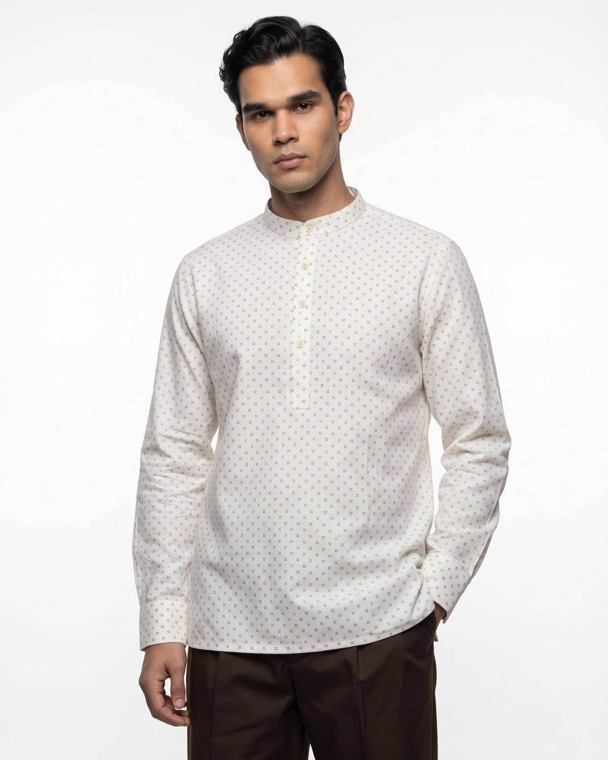 White Gold Star Motif Short Kurta