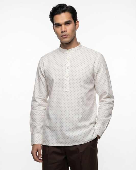 White Gold Star Motif Short Kurta