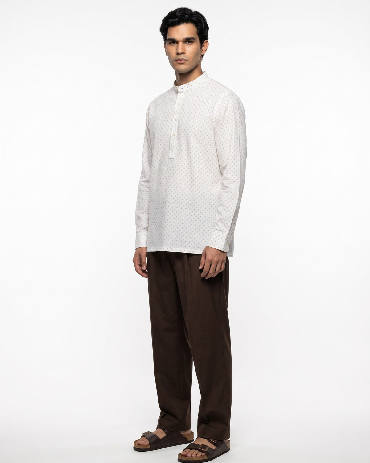 White Gold Star Motif Short Kurta